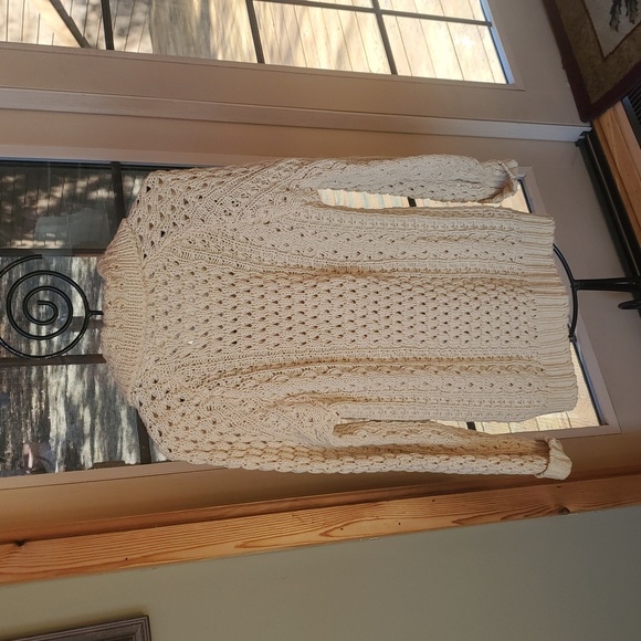 Vintage Wool Cable Knit Cream Leather Wrapped Sz. M Cardigan - Picture 5 of 12